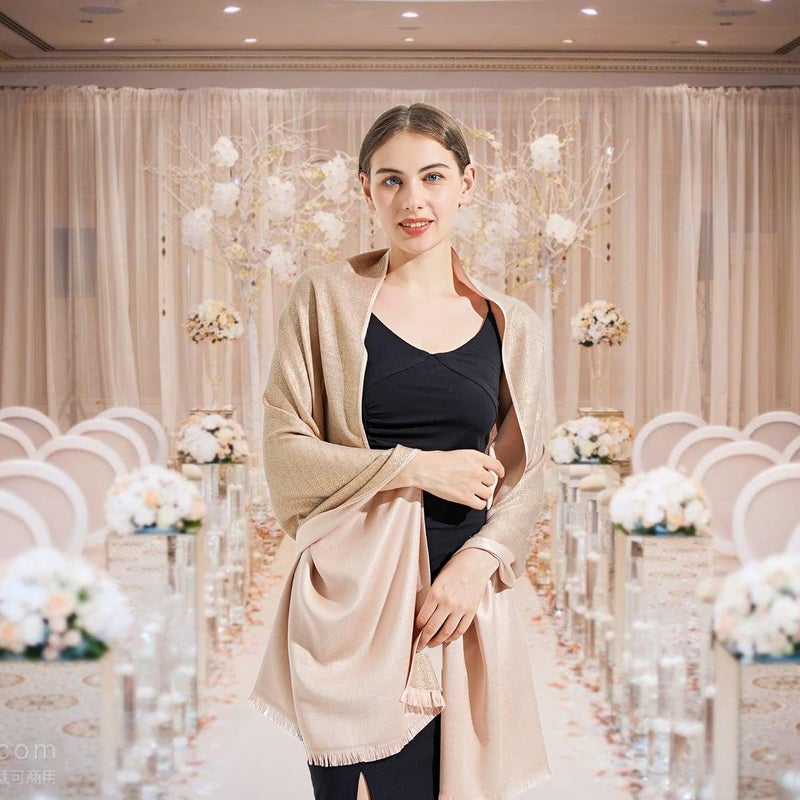 vimate شال باشمينا معدني لامع للأمسيات حفلات الزفاف الفساتين الرسمية - Image 4